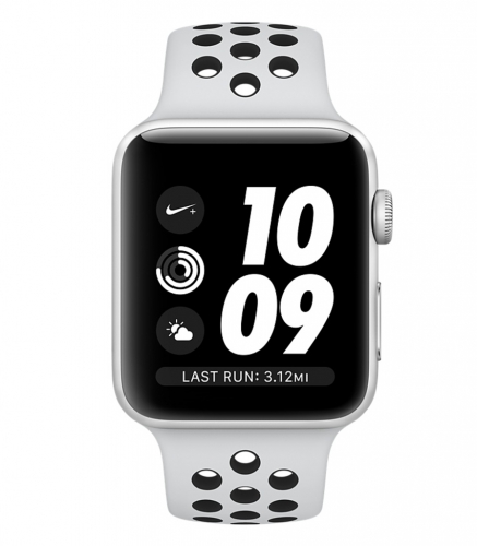 Apple Watch Nike+ Series 3 42мм, корпус из серебристого алюминия, спортивный ремешок Nike цвета «чистая платина