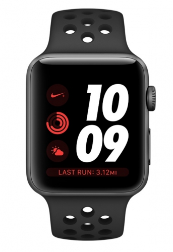 Apple Watch Series 3 Nike+ Cellular 38мм, корпус из алюминия цвета «серый космос», cпортивный ремешок Nike цвета «антрацитовый