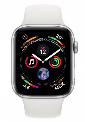 Умные часы Apple Watch Series 4, 40 мм, корпус из серебристого алюминия, спортивный ремешок белого цвета MU642