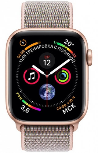 Умные часы Apple Watch Series 4, 40 мм, корпус из золотистого алюминия, спортивный браслет цвета «розовый песок» (золотистый) MU692