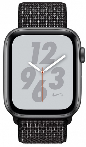 Умные часы Apple Watch Nike+ Series 4 40 мм, корпус из алюминия цвета серый космос, спортивный браслет Nike черного цвета MU7G2