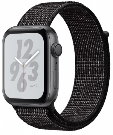 Умные часы Apple Watch Nike+ Series 4 40 мм, корпус из алюминия цвета серый космос, спортивный браслет Nike черного цвета MU7G2