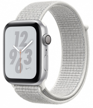Apple Watch Nike+ Series 4, 44 мм, корпус из алюминия серебристого цвета, спортивный браслет Nike цвета «снежная вершина» (MU7H2) MU7H2