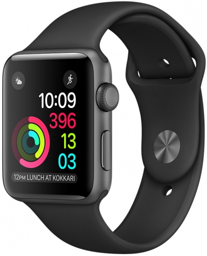 Apple Watch Series 1, Корпус 38 мм из алюминия цвета «серый космос», спортивный ремешок чёрного цвета (MP022)