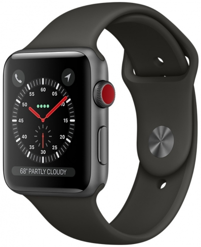 Apple Watch Series 3 Cellular 42мм, корпус из алюминия цвета «серый космос», спортивный ремешок серого цвета (MR2X2)