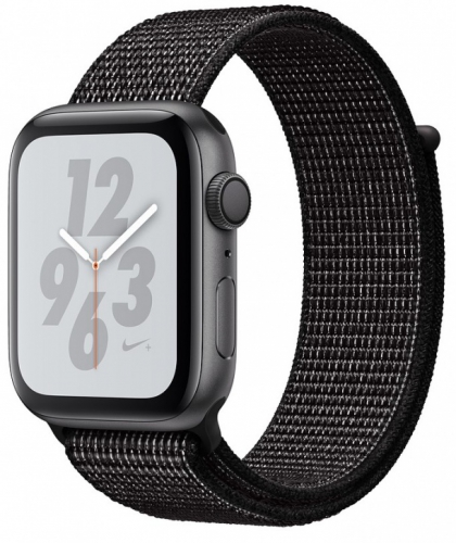 Умные часы Apple Watch Nike+ Series 4 40 мм, корпус из алюминия цвета серый космос, спортивный браслет Nike черного цвета MU7G2
