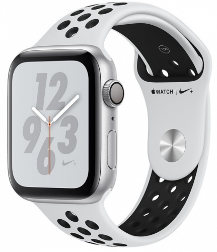 Apple Watch Nike+ Series 4, 44 мм, корпус из алюминия серебристого цвета, спортивный ремешок Nike цвета «чистая платина