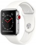 Apple Watch Series 3 Cellular 38мм, корпус из нержавеющей стали, cпортивный ремешок цвета «мягкий белый» (MQJV2)